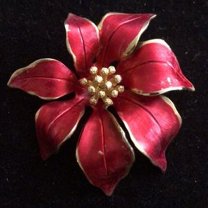 🌻🍁🦉Red Poinsettia Flower Brooch